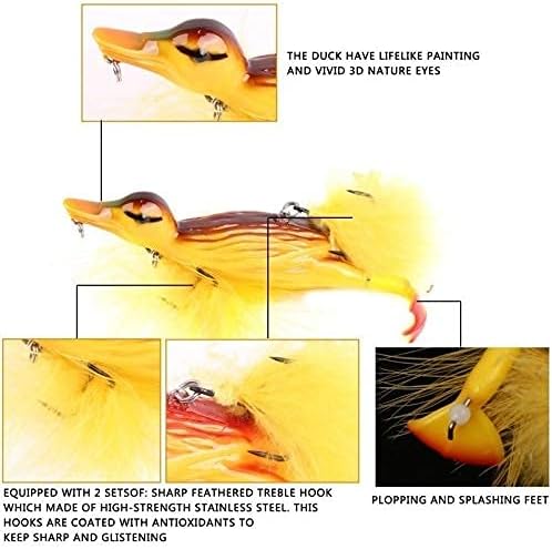 1piece 3D Duck Topwater Fishing Lure Yellow Duckling Floating Artificial Bait Plopping and Splashing Feet Hard Fishing Tackle Geer 12cm 28g