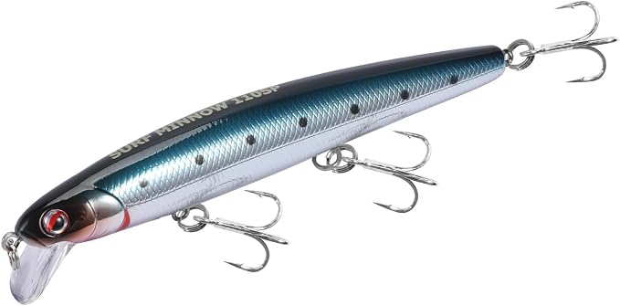 LITTMA California Surf Fishing Lures Saltwater Jerkbait Crankbait Surf Minnow 110/125 - Metallic Sardine Super Glow & Pearl Pink Belly Glow Lures for Halibut & Striper Fishing