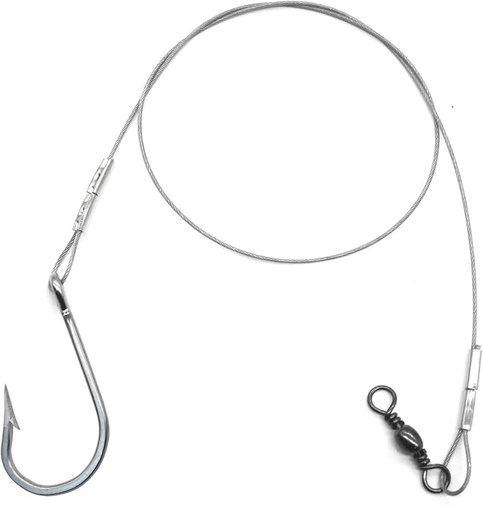 3/0-5/0 Shark Surf Rigs with 20 Inch 49-Strands Steel Leader(120Pound),Deep Sea Hooks for Big Fish