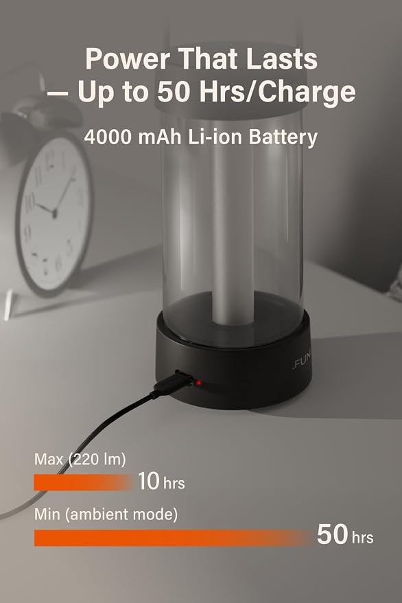 FUNLOGY Lantern - Rechargeable LED Camping Lantern, Vintage 360° Dimmable Light , 4000mAh Power Bank, High CRI 95, IPX4 Water-Resistant, Portable for Home, Emergency, Outdoor, Black