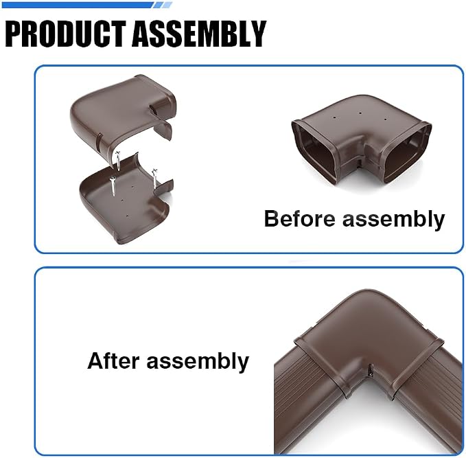 Mini-Split Line Cover Accessories: 4" Width Flat Elbow for Mini Split AC & Central AC, Brown