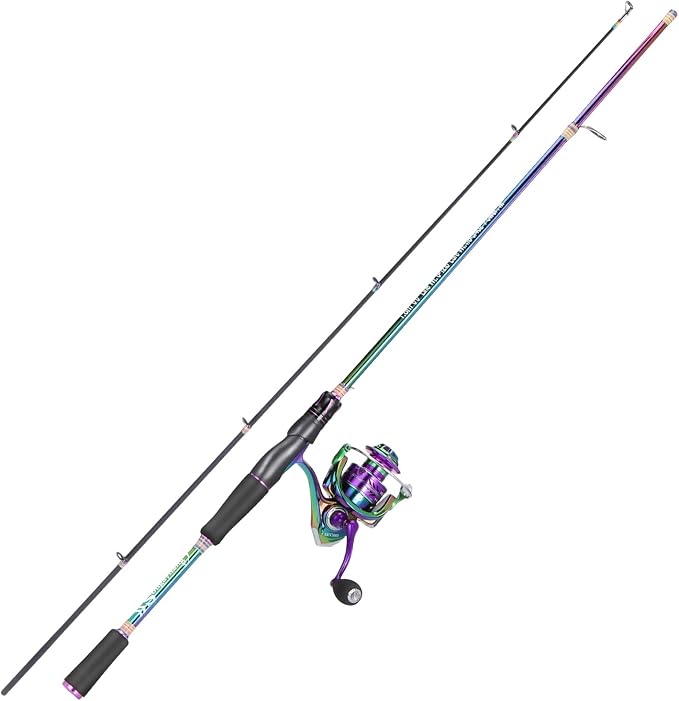 Sougayilang Spinning Fishing Reel Rod Combo, Two Pieces Colorful Poratble Light Weight Fishing Rod with Powerful Fishing Gear for Freshwater Bass Trout Fishing