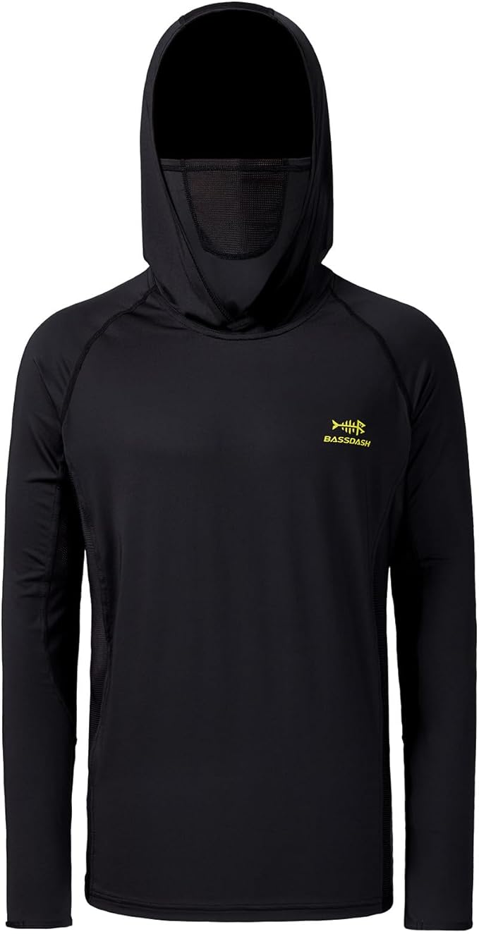 BASSDASH UPF 50+ Men’s Long Sleeve Fishing Shirt with Mask UV Neck Gaiter Hoodie