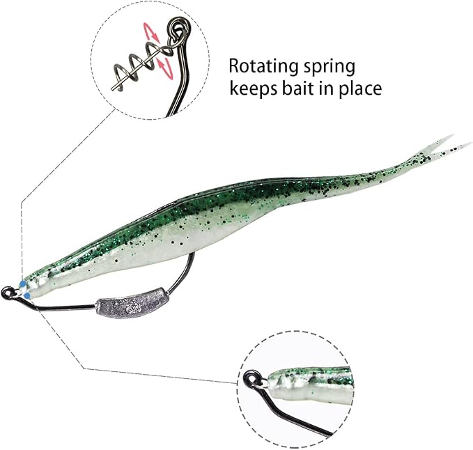 25 Pack Weighted Swimbait Hooks, Jig Heads with Twist Lock, Soft Plastic Worm Fishing Hooks 1/0 2/0 3/0 4/0 5/0