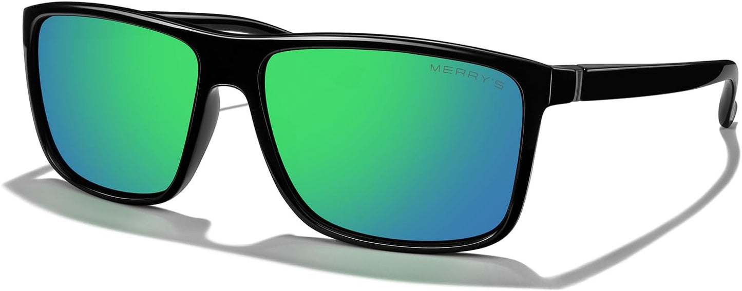 MERRY'S Rectangular Polarized Sports Sunglasses for Men Women Cycling Driving Fishing UV400 Protection S8225