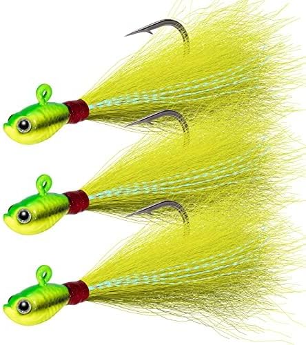 Dr.Fish 3 Pack Bucktail Jig Lure Hair Jig Saltwater Freshwater Lures Surf Fishing Bass Flounder Striper Bluefish Halibut Redfish