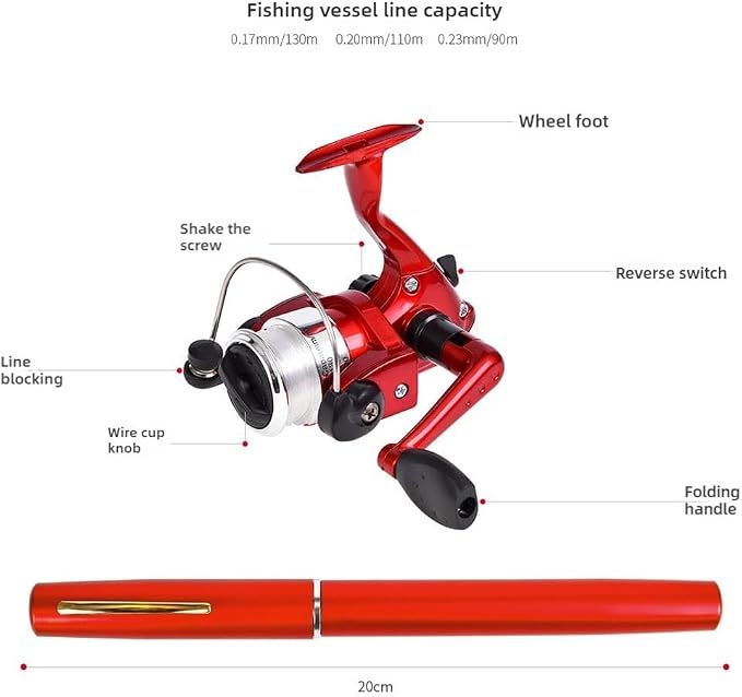 Pen Fishing Rod Kit,Pocket Size Fishing Rod,Mini Pocket Telescopic Rod with Spinning Reel,Portable Collapsible Telescopic Fishing Pole,Fishing Rod Reel Combo Kit for Saltwater Freshwater