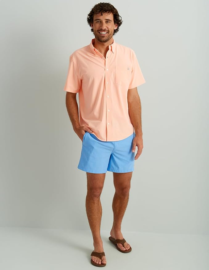 HUK Mens Kona Solid Short Sleeve Fishing Button Down Shirt for Men, Fresh Salmon, 3X-Large