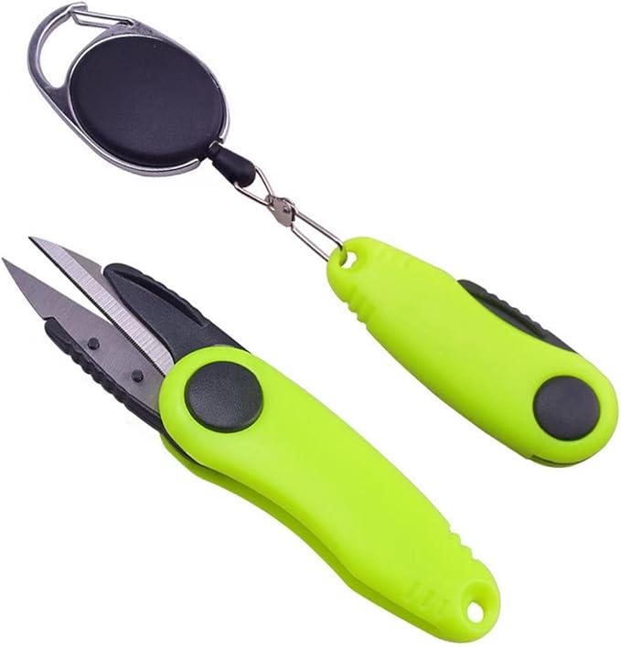 2 Pack Fishing Wire Plier Fishing Line Scissors Stainless Steel Fishing Pliers Scissors Folding Shrimp Shape Fishing Line Clipper with Retractable Keychain for Fishing, Green