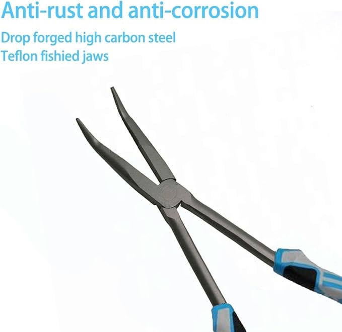 11" Long Nose Fishing Pliers, Straight & Bent Jaws, PTFE Coated Corrosion Resistant, Hook Remover & Braid Cutter Fishing Needle Nose Pliers, Saltwater Freshwater Gear for Bass Snook Trout