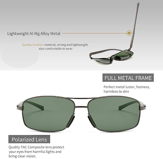 SUNGAIT Ultra Lightweight Rectangular Polarized Sunglasses Men UV400 Protection