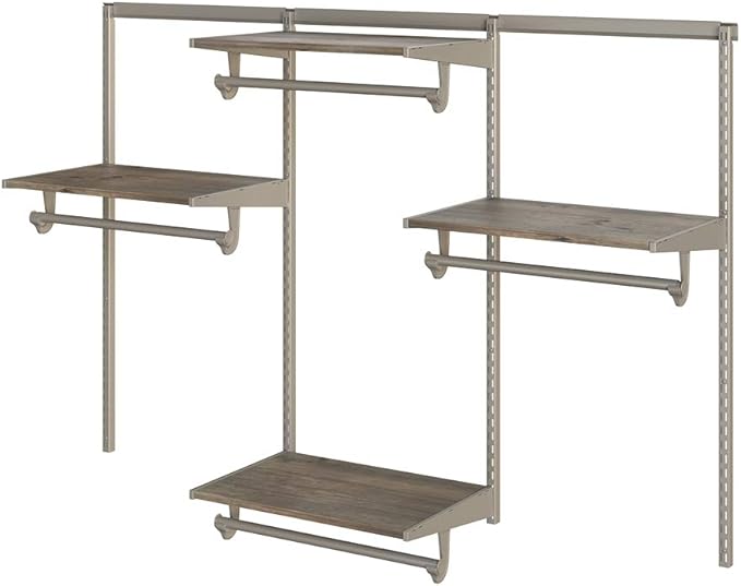 Knape & Vogt Closet Culture Organization System with 4 Driftwood Wood Shelves, 6 feet