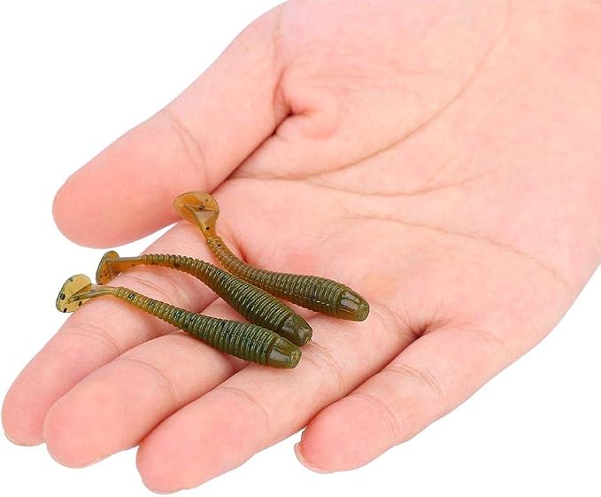 Tbest 50 Pcs 5cm Soft Fishing Lures, Plastic Fishing Bait T-Tail Grub Worm Baits Fish Tackle Accessory 9 Colors