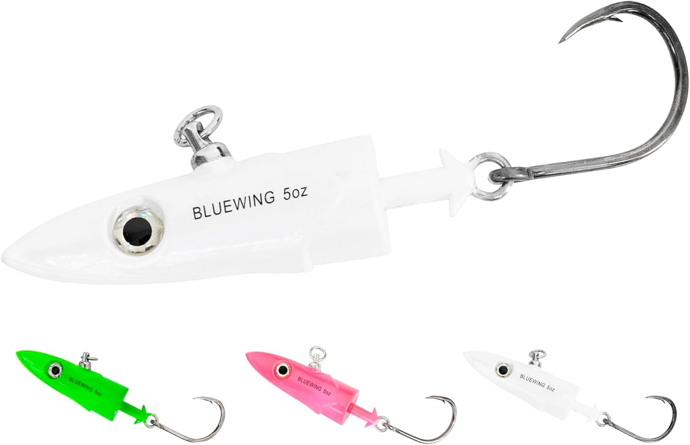 BLUEWING Jig Heads Saltwater 2oz,3oz,4oz,5oz,6oz,7oz Swimming Jigheads 1pc with High Carbon Steel Swing Hook and 6in/9in Replacement Tail Big Game Fishing Lures