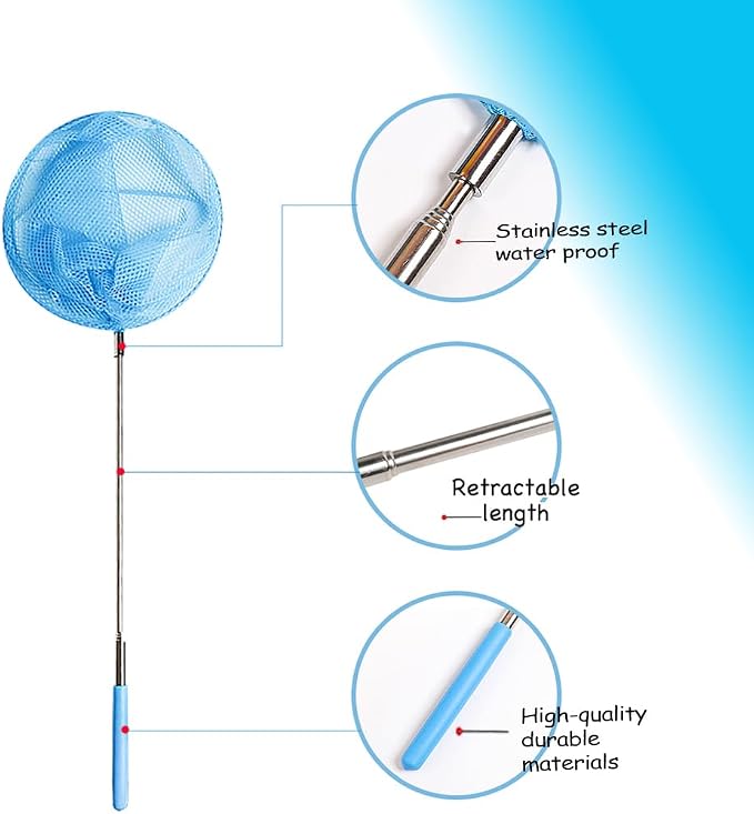 TSYAN Kids Telescopic Butterfly Fishing Nets for Kids Catching Insect Net Outdoor Tools for Catching Bugs Fish Insect Ladybird, Extendable 34 Inches and Anti Slip Grip (3Pcak)