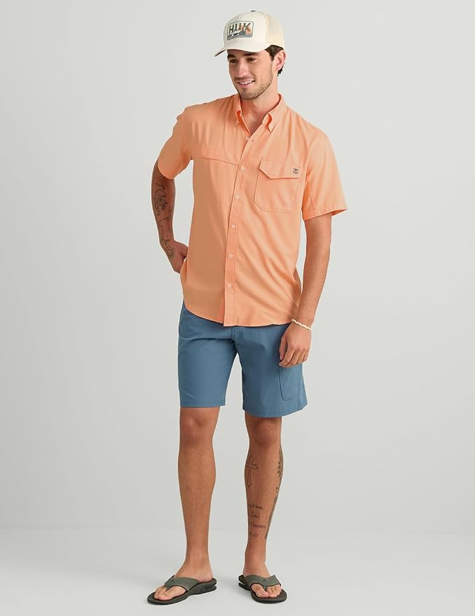 HUK Men's Tide Point Kc Scott Original Artwork Short Sleeve Shirt, Fishing Button Down