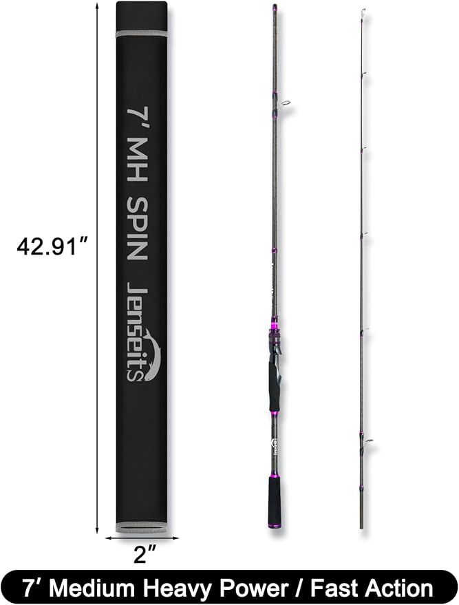 Jenseits Carbon Fiber Fishing Rod Series (6-12 Ft), Spinning & Casting Rods with Stainless Steel Ceramic Guides, Fast Action Fishing Pole for Bass, Trout, Walleye & Surf Fishing