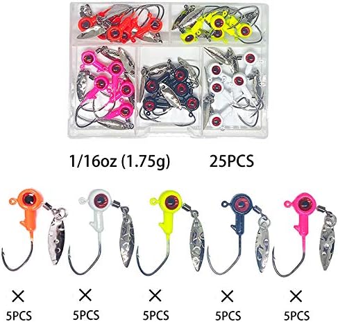 1/8 oz Jig Heads Freshwater Fishing Lures Jig Head with Eye Ball 25PCS Painted Hooks Fishing Jigs for Bass/Crappie