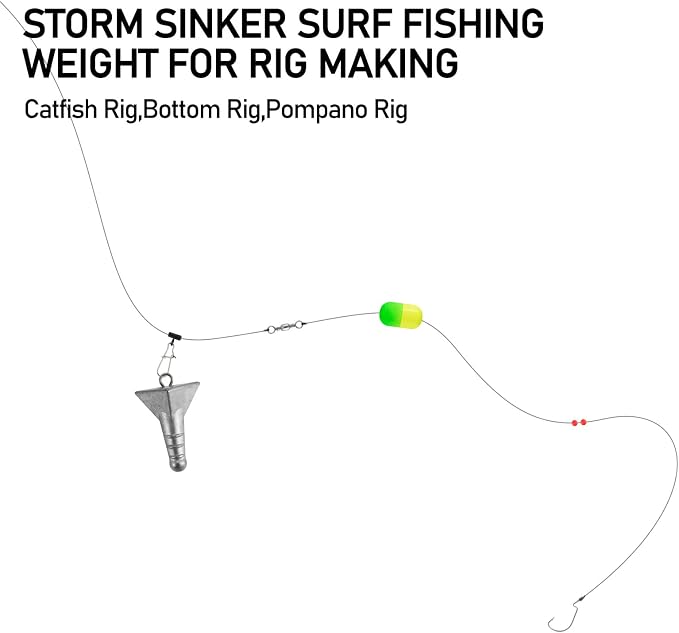 Dr.Fish 5 Pack Storm Sinker Pyramid Hatteras Surf Fishing Lead Weight Saltwater Beach Casting Sea Bottom Holder Inshore