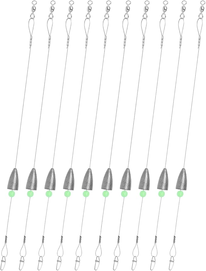 Carolina Rigs for Fishing- 12 Inch Steel Fishing Leaders with Fishing Weight, Pre Rigged Carolina Rigs with Fishing Weight 1/6oz, 1/4oz, 1/2oz, 10 Pcs
