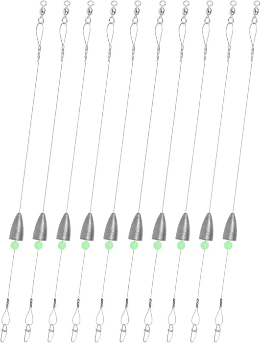 Carolina Rigs for Fishing- 12 Inch Steel Fishing Leaders with Fishing Weight, Pre Rigged Carolina Rigs with Fishing Weight 1/6oz, 1/4oz, 1/2oz, 10 Pcs