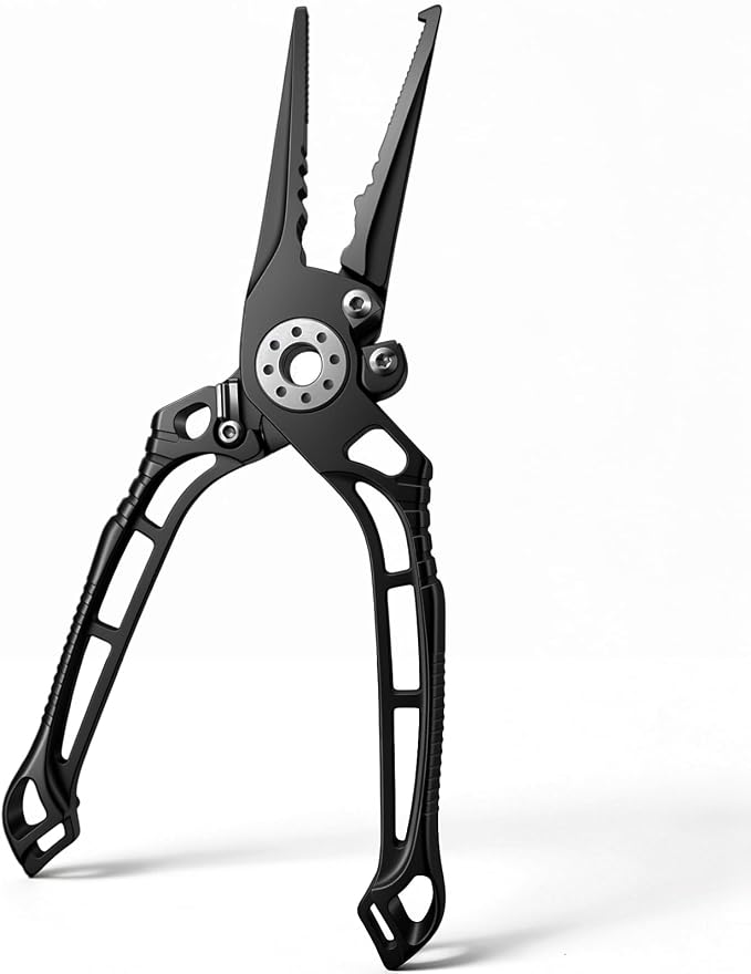 BASICGEAR Pro Fishing Pliers, 17-4PH Stainless Steel, 8", Saltwater Resistant, Braid Cutter, Split Ring Tool, Gunmetal Gray