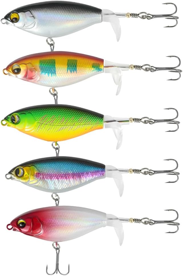 5PCS Whopper plopper Fishing Lures, Topwater Fishing Bait with Rotating Propeller Tail for Bass，Catfish, Pike Perch，Blackfish，Siniperca Chuatsi Freshwater or Saltwater