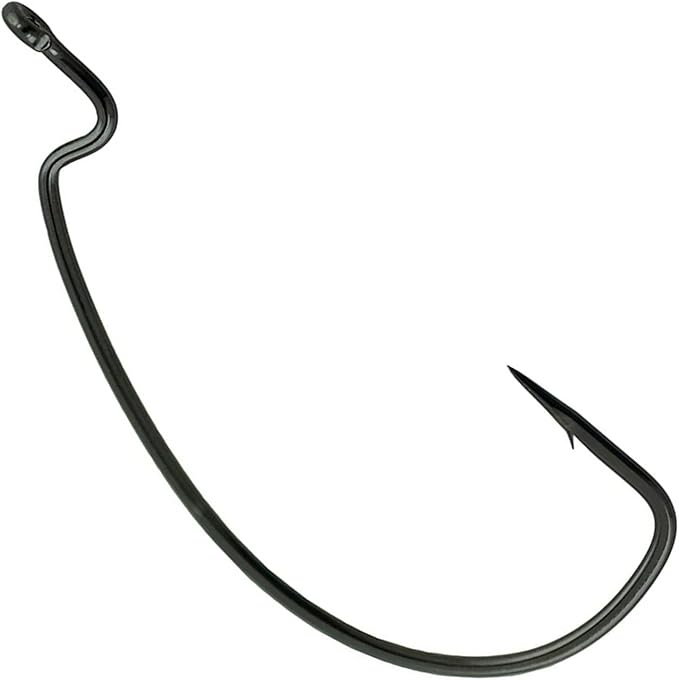 Reaction Tackle Offset EWG Worm Hooks - Super Strong Wide Gap Texas Rig Hooks for Soft Plastic Baits - High Carbon Steel Bass Fishing Hooks (25-Pack)