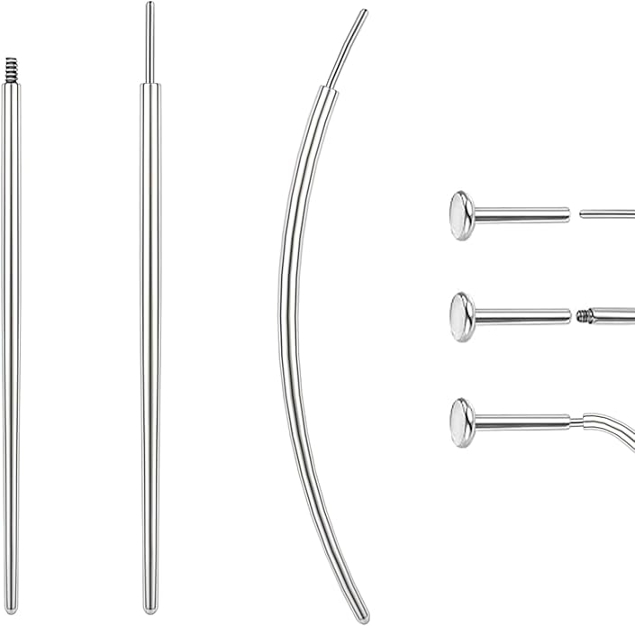 14G 16G 18G 20G Piercing Taper Piercing Ball Grabber Tool Stainless Steel Flat Back Earring Applicator Tool Threadless Insertion Pin Curved Body Piercing Kit for Ear/Nose/Navel/Lip/Eyebrow