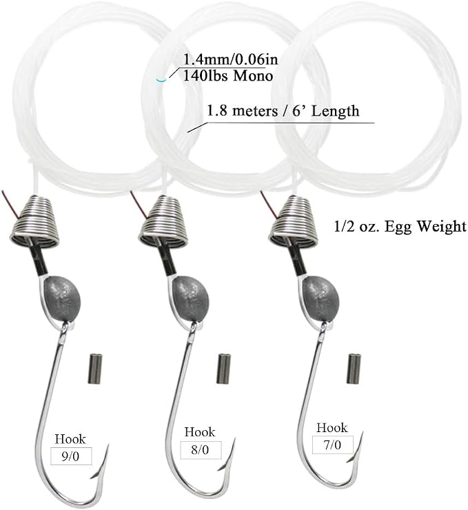 VIKETECH 12Pcs Ballyhoo Rig Stainless Steel Offshore Trolling Rig with 140lbs Mono 7/0 8/0 9/0 Hook for Tuna Marlin Wahoo Mahi Mahi