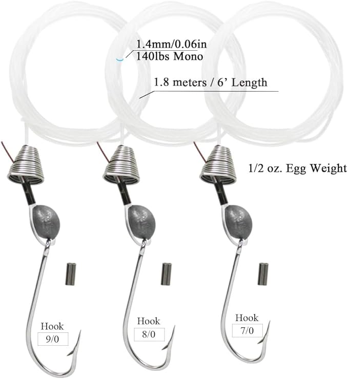 VIKETECH 12Pcs Ballyhoo Rig Stainless Steel Offshore Trolling Rig with 140lbs Mono 7/0 8/0 9/0 Hook for Tuna Marlin Wahoo Mahi Mahi