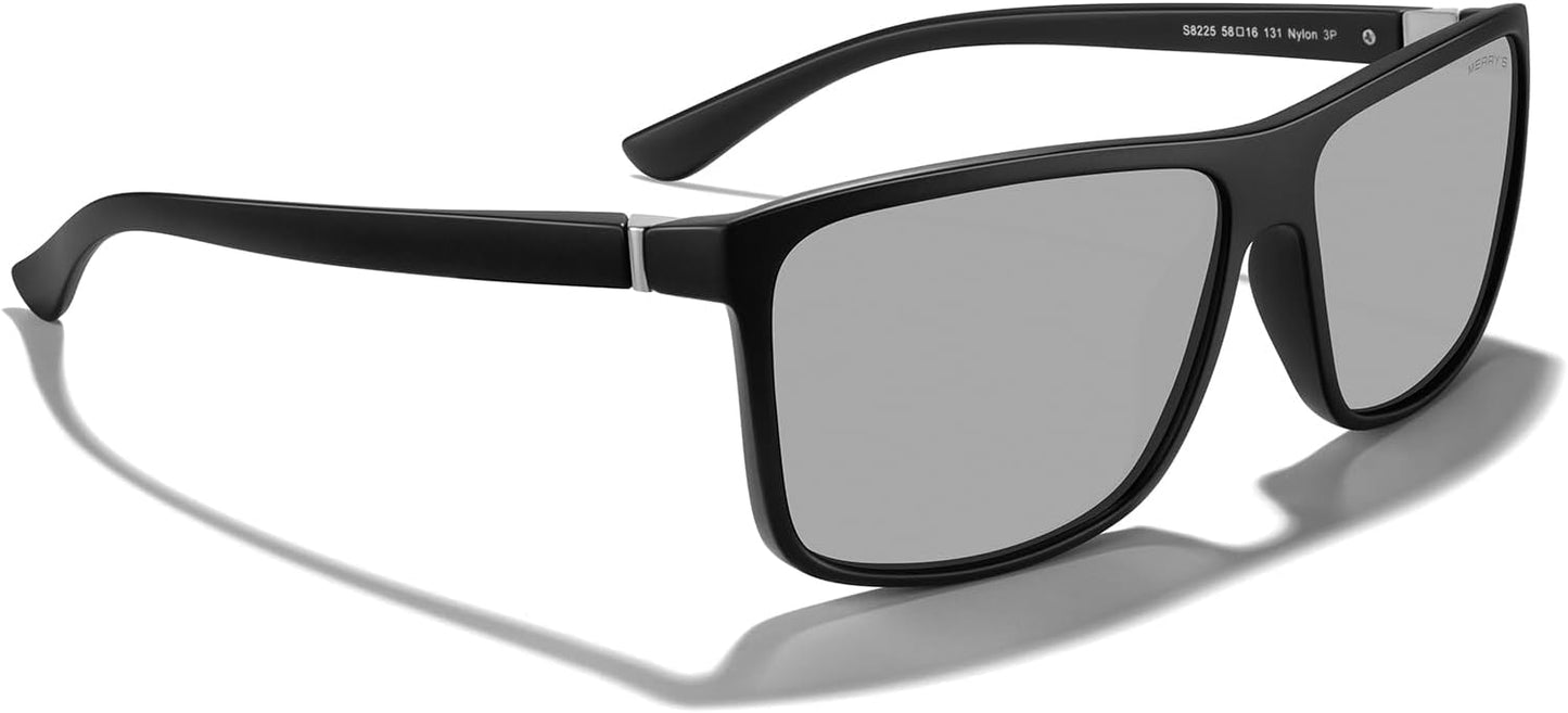 MERRY'S Rectangular Polarized Sports Sunglasses for Men Women Cycling Driving Fishing UV400 Protection S8225