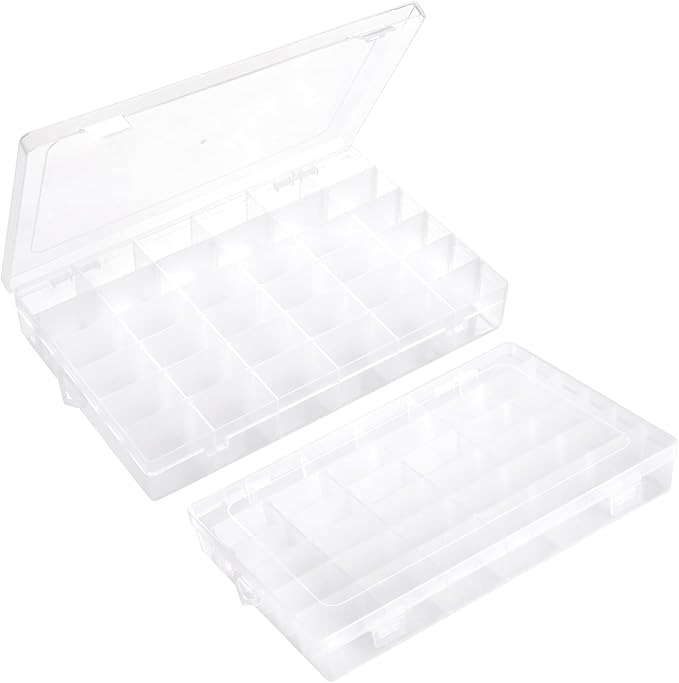 2Pcs Clear Visible Plastic Storage Box- Rectangular Storage Box, Suitable For Beads, Screws Hardware Accessories Organizer Box Art DIY, Crafts, Jewelry, Fishing Tackle, With Label Stickers (36Grids)