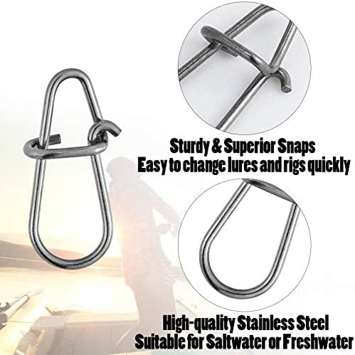 Dr.Fish 50 Pack Crankbait Snaps Stainless Steel Duo Lock Lure Snaps Quick Change Fishing Speed Clips Connector Freshwater Bass Fishing