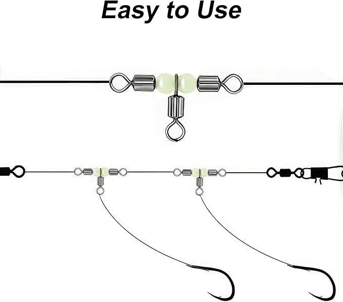 Goture Fishing Swivels, 3 Way Swivels Fishing Tackle, T Shape Cross Line Rolling Swivels with Luminous Beads Saltwater Freshwater,Three Way Fishing Swivels Barrel Swivels for Catfish Rig Surf Rig