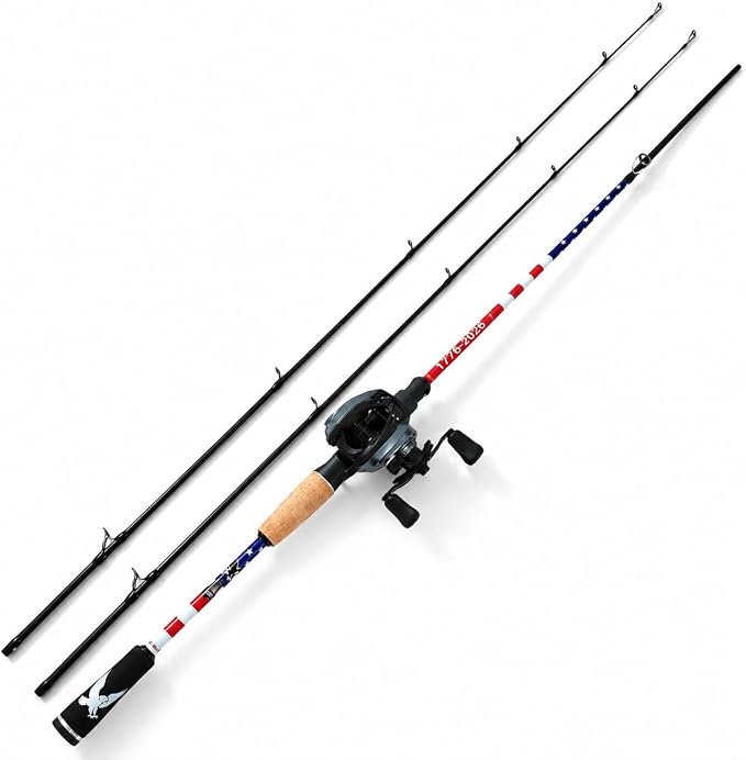 DC Baitcasting Reel Combo with Smart Digital Brake, Anti-Backlash, USA 250th Anniversary Design Fishing Rod, Signature DC Sound, Easy-Control 7.1:1 Baitcaster for Beginners & Bass Fishing