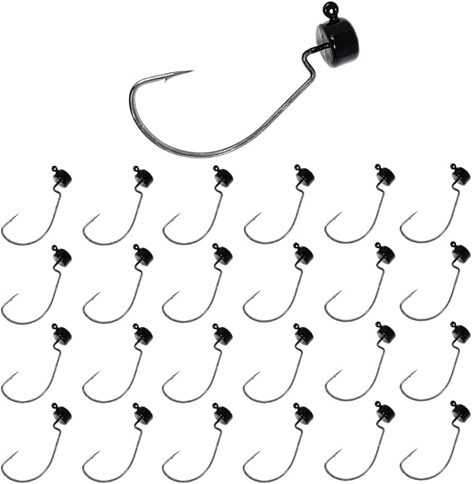 Reaction Tackle Ned Rig Jig Heads - Mushroom Jig Head Shroom jigs, Bass Fishing Lures, Fishing Tackle Finesse Jig Fishing Hooks (25-Pack Kit)