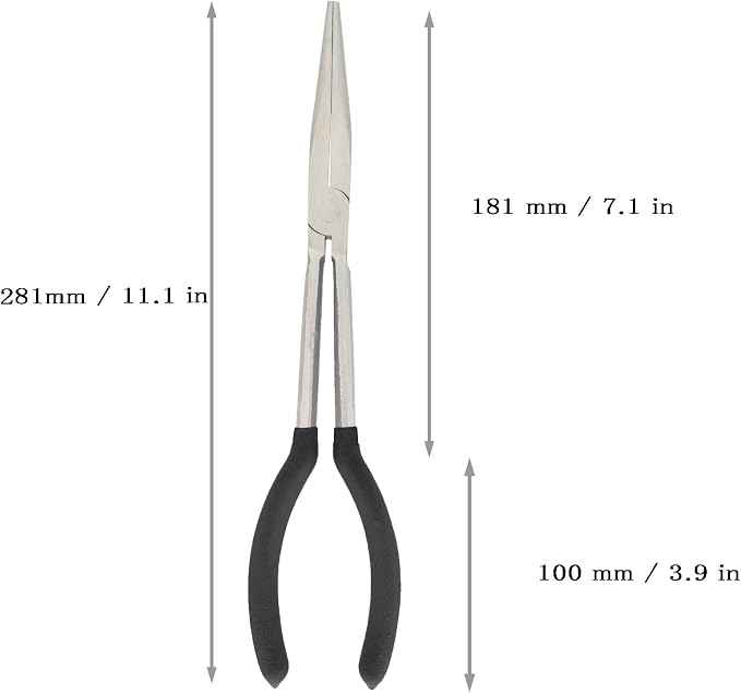 1 Piece 11 Inch Long Reach Pliers Set - Long Needle Nose Pliers Sets - Straight, Designed for Mechanics, Technicians, and Contractors| Milled-Jaws | Steel