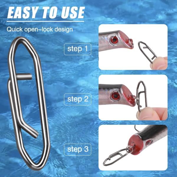 Power Clips Fishing Snaps Set High Strength Stainless Steel Quick Change Connector Swivels Tackle Fish Lure Attachement Freshwater Saltwater