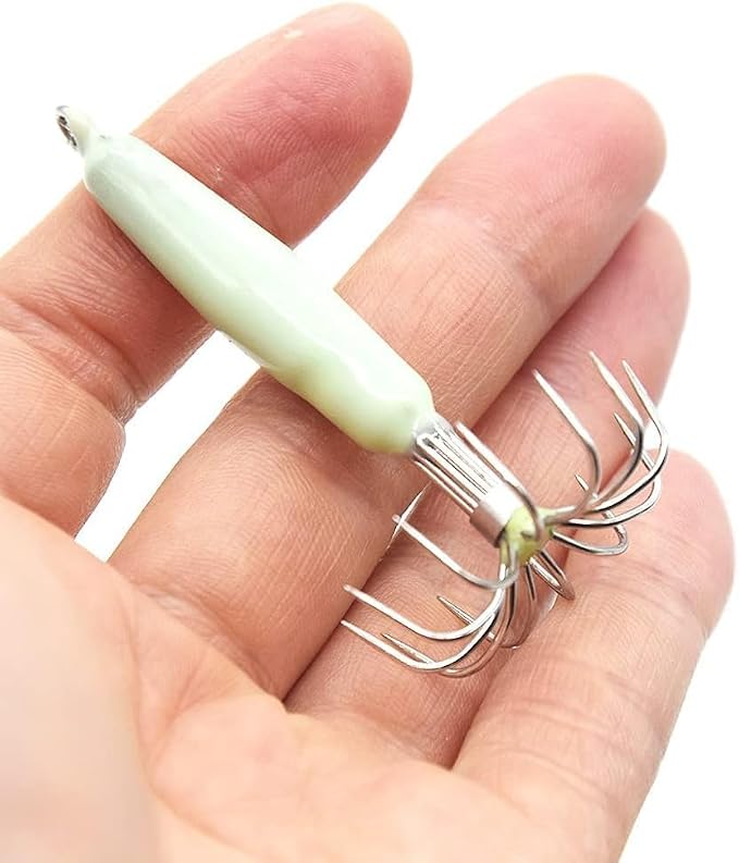 5pcs/Box Luminous Squid Jig Hooks 12 Stainless Steel Needles Fluorescent Fishing Cuttlefish Sleeve Squid Jig Baits Night Fishing Fresh/Saltwater Lures Baits
