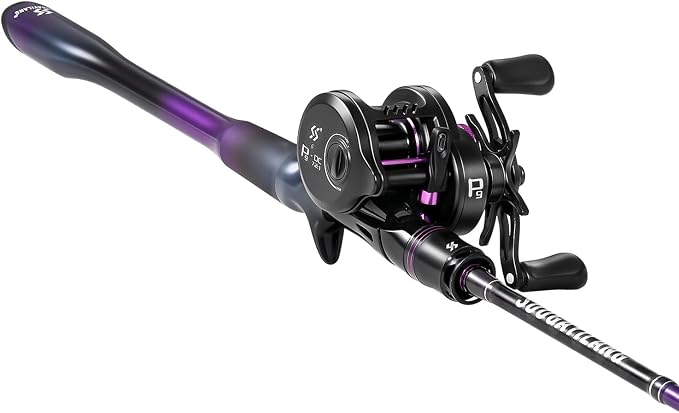 Sougayilang Baitcasting Reel and Rod Combo, Digital Control Braking System Anti-Backlash Roun Baitcasting Reel with Portable 2-Piece Lightweight Casting Rod for Freshwater