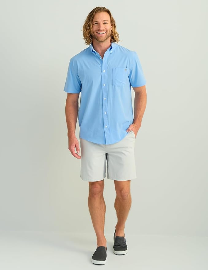 HUK Mens Kona Solid Short Sleeve Fishing Button Down Shirt for Men, Fresh Salmon, 3X-Large
