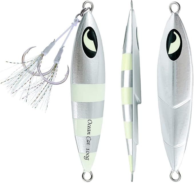 OCEAN CAT Lead Metal Flat Slow Fall Pitch Fishing Jigs Lures Sinking Vertical Jigging Bait with Butterfly Hook for Saltwater Fishing