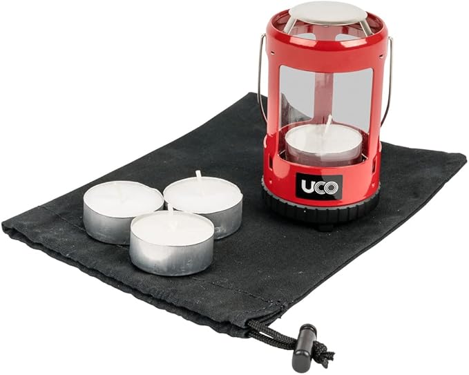 UCO Mini Candle Lantern Kit – Compact Aluminum uco tealight Candle Lantern with 4 Tealights & Carry Case – Windproof, Safe Emergency Lantern for Camping, Backpacking & Power Outages