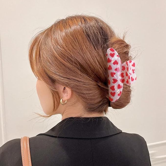 1PCS Heart Hair Claw Clips Hair Clips Strong Hold Hair Clamp Clips for Hair Decoration Pink Heart Laser Design Claw Clips Hairpin for Women Birthday Wedding Hair Accessories