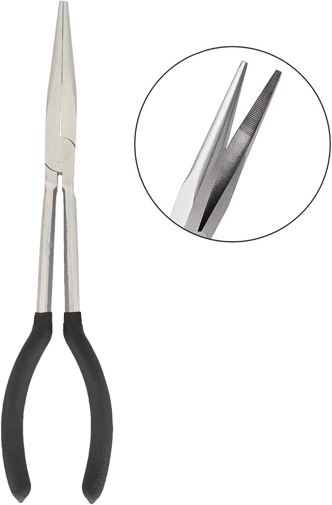 1 Piece 11 Inch Long Reach Pliers Set - Long Needle Nose Pliers Sets - Straight, Designed for Mechanics, Technicians, and Contractors| Milled-Jaws | Steel