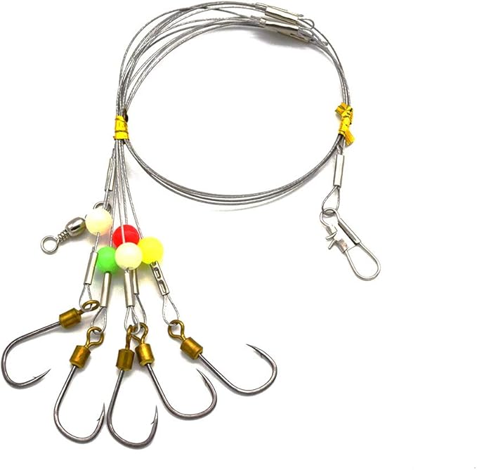 Fishing Rig, Stainless Steel Wire Fishing Hook Rigs, 3 Packs, Hook Size #6 to #16, Silver