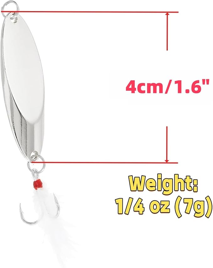 Fishing Spoons Fishing Lures Hard Metal Spinner Baits Reflective Casting Spoon Treble Hooks Jigs for Freshwater Saltwater，10 PCS with Box