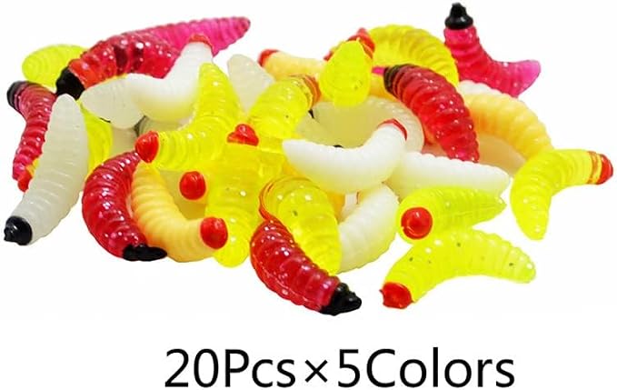 100pcs Soft Silicone Maggot Worm, Soft Artificial Bread Worm Fishing Lure, Biomimetic Earthworm Lures Worm Fishing Lures Simulation Bait Fake Worm