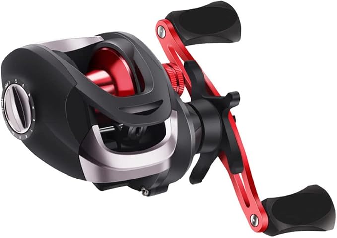 TEQIN Fishing Baitcasting Reel, 7.2:1 Gear Ratios Lure Fishing Baitcasting Reel, Max Drag 10kg Long-Casting Bait Caster Reel, 12 Levels Magnetic Adjustment Fishing Reel HD red Left Hand